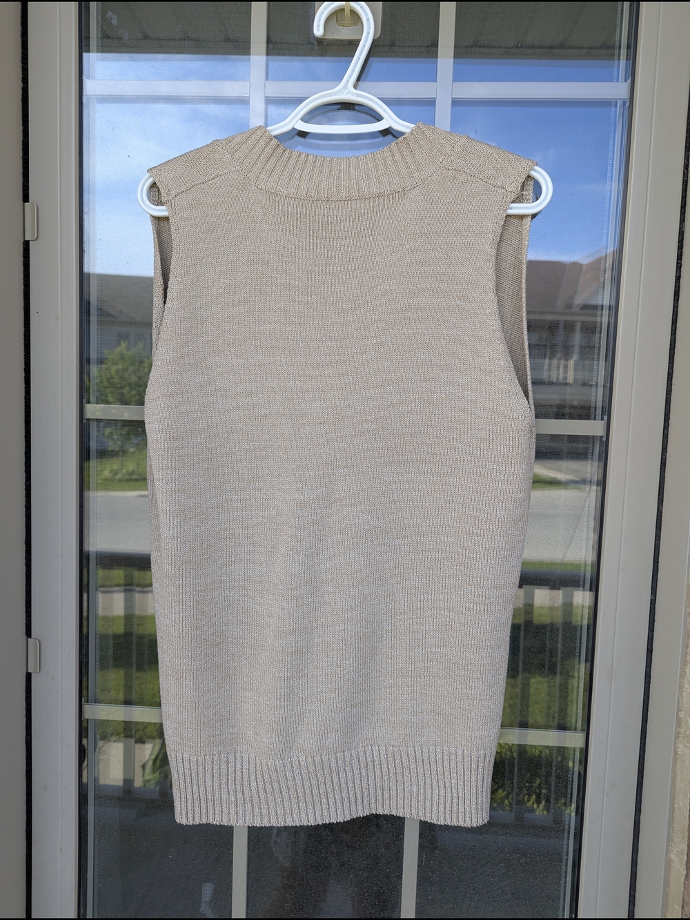 Sleeveless V-Neck Knit Sweater Vest in Beige - Picture 2 of 2